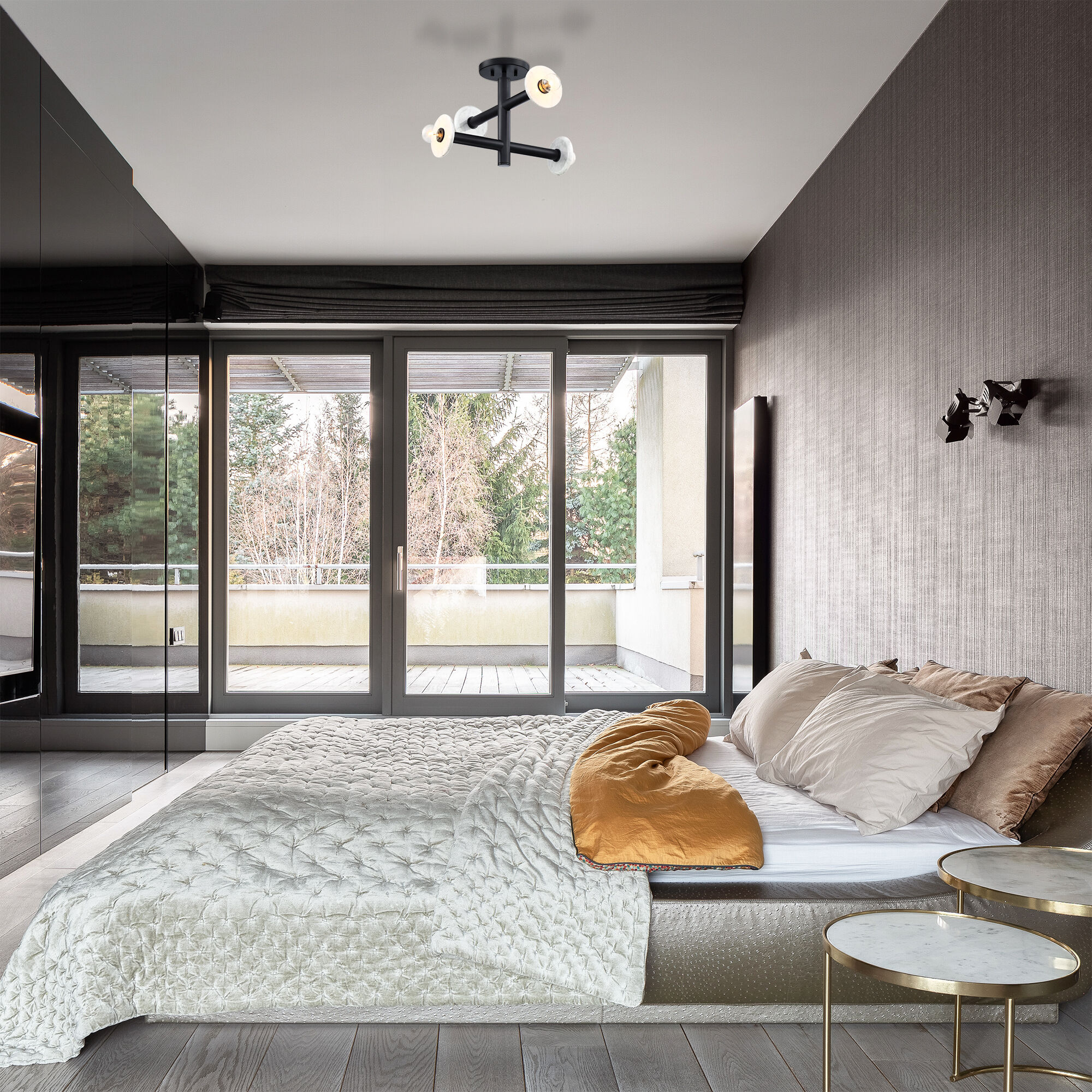 Fina 4 Light 16 inch Matte Black Semi Flush/Convertible Ceiling Light